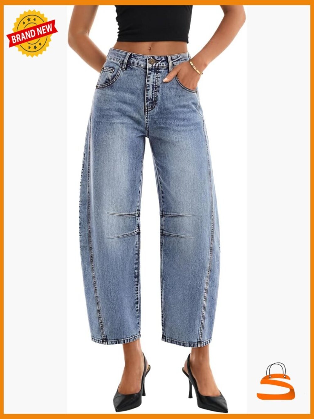 High Waisted Wide Leg Barrel Jeans Stretchy Ankle Denim Pants
